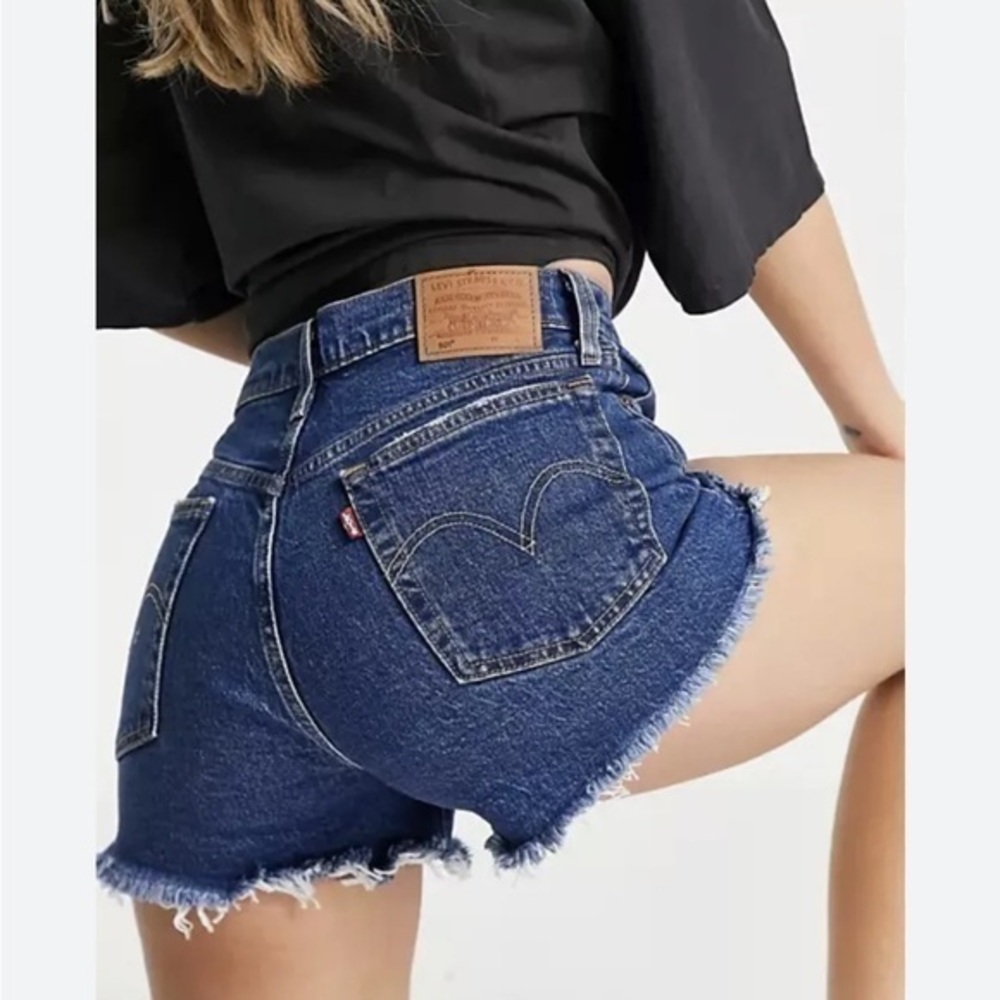 Levi’s 501 Highrise Blue Denim Shorts Cotton Size 23 - Picture 2 of 13